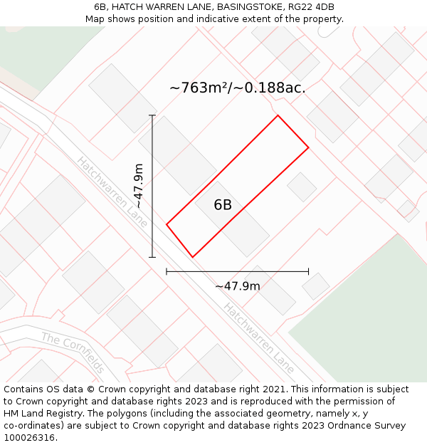 6B, HATCH WARREN LANE, BASINGSTOKE, RG22 4DB: Plot and title map