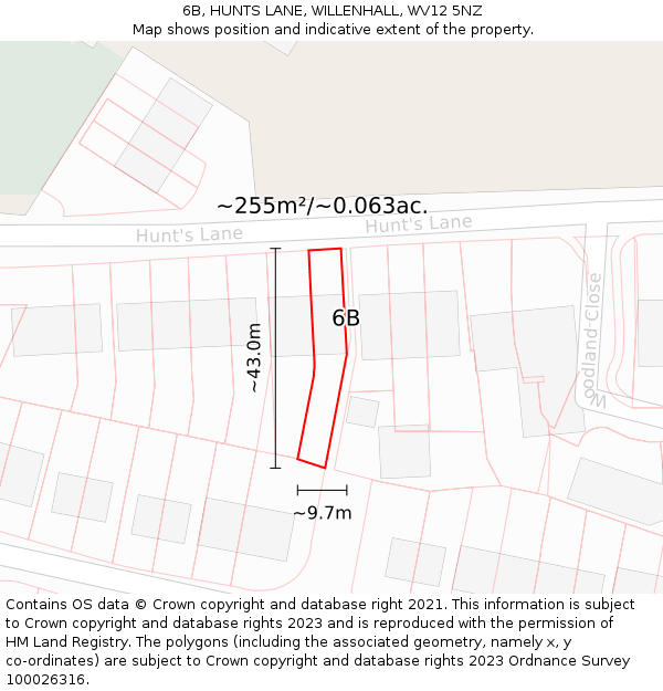 6B, HUNTS LANE, WILLENHALL, WV12 5NZ: Plot and title map