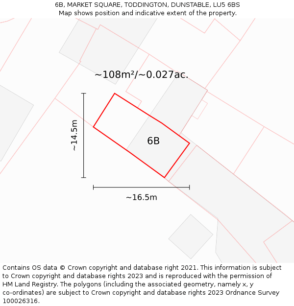 6B, MARKET SQUARE, TODDINGTON, DUNSTABLE, LU5 6BS: Plot and title map