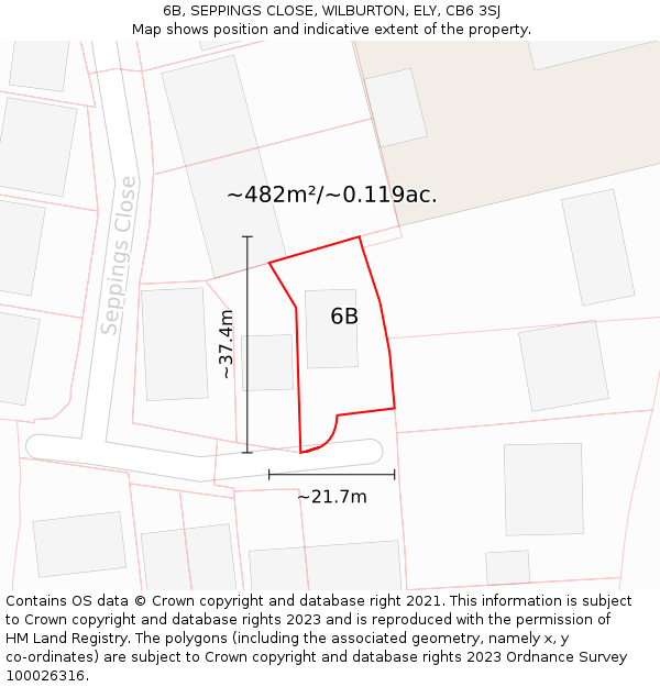 6B, SEPPINGS CLOSE, WILBURTON, ELY, CB6 3SJ: Plot and title map