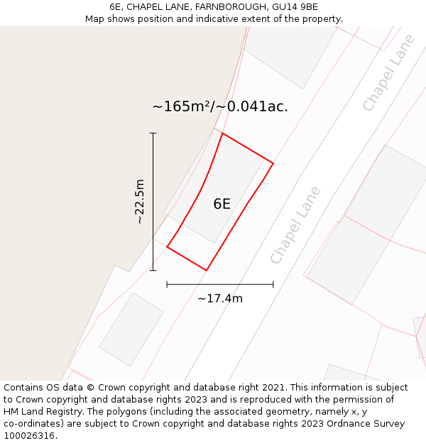 6E, CHAPEL LANE, FARNBOROUGH, GU14 9BE: Plot and title map