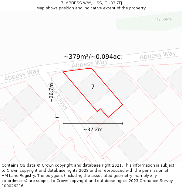 7, ABBESS WAY, LISS, GU33 7FJ: Plot and title map