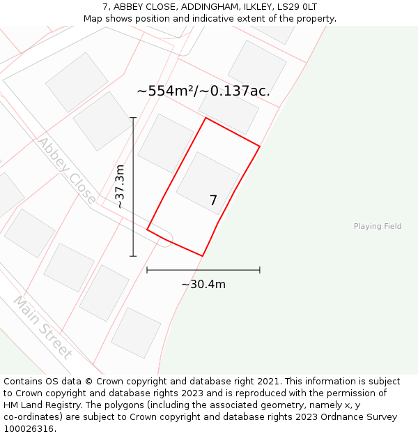7, ABBEY CLOSE, ADDINGHAM, ILKLEY, LS29 0LT: Plot and title map