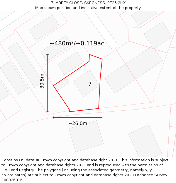 7, ABBEY CLOSE, SKEGNESS, PE25 2HX: Plot and title map