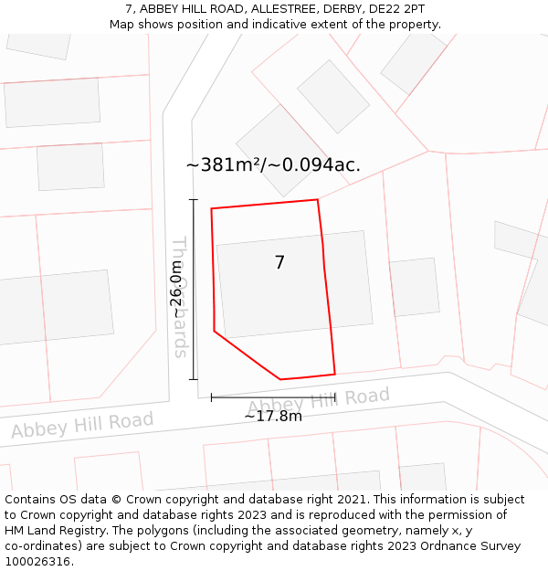 7, ABBEY HILL ROAD, ALLESTREE, DERBY, DE22 2PT: Plot and title map