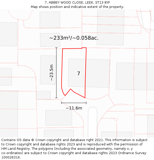7, ABBEY WOOD CLOSE, LEEK, ST13 8YF: Plot and title map