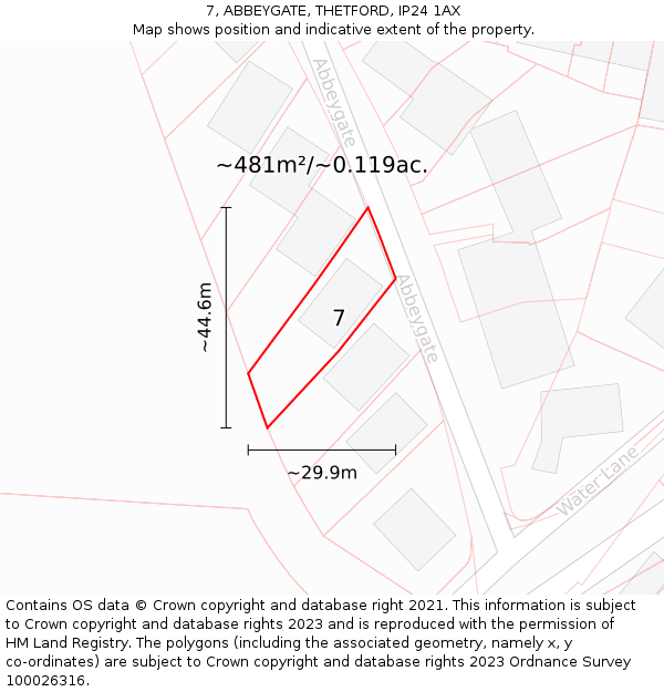 7, ABBEYGATE, THETFORD, IP24 1AX: Plot and title map