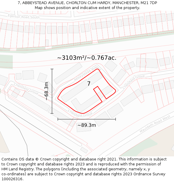 7, ABBEYSTEAD AVENUE, CHORLTON CUM HARDY, MANCHESTER, M21 7DP: Plot and title map