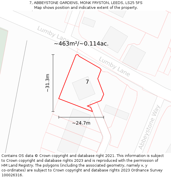 7, ABBEYSTONE GARDENS, MONK FRYSTON, LEEDS, LS25 5FS: Plot and title map
