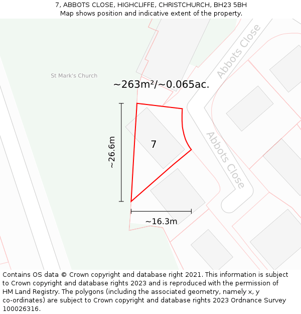 7, ABBOTS CLOSE, HIGHCLIFFE, CHRISTCHURCH, BH23 5BH: Plot and title map