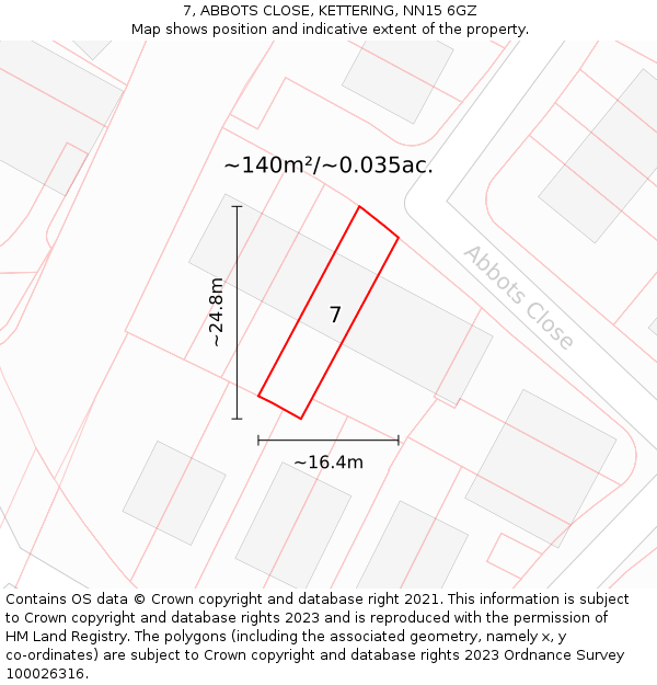 7, ABBOTS CLOSE, KETTERING, NN15 6GZ: Plot and title map