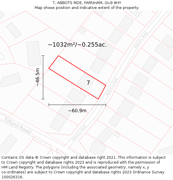 7, ABBOTS RIDE, FARNHAM, GU9 8HY: Plot and title map