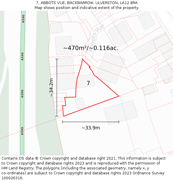 7, ABBOTS VUE, BACKBARROW, ULVERSTON, LA12 8RA: Plot and title map