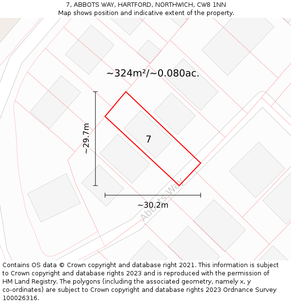 7, ABBOTS WAY, HARTFORD, NORTHWICH, CW8 1NN: Plot and title map