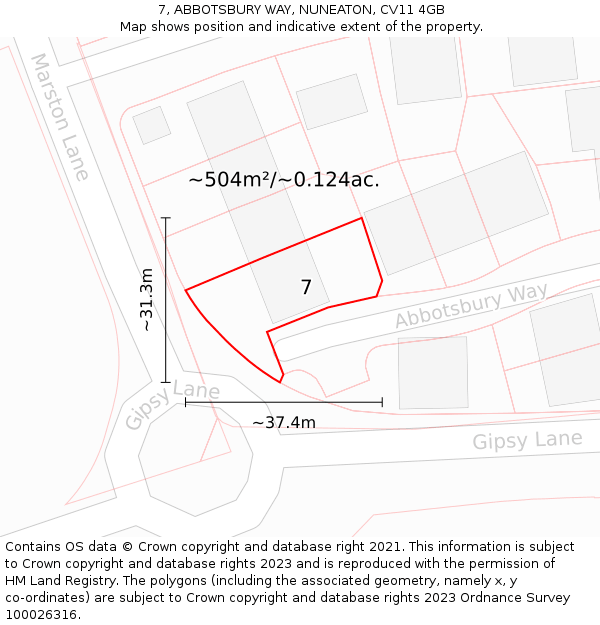 7, ABBOTSBURY WAY, NUNEATON, CV11 4GB: Plot and title map
