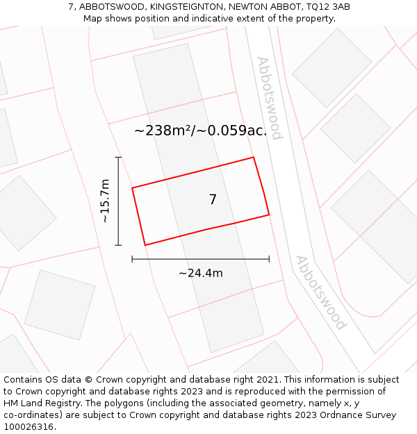 7, ABBOTSWOOD, KINGSTEIGNTON, NEWTON ABBOT, TQ12 3AB: Plot and title map
