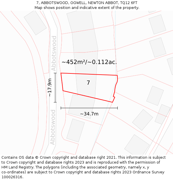 7, ABBOTSWOOD, OGWELL, NEWTON ABBOT, TQ12 6FT: Plot and title map
