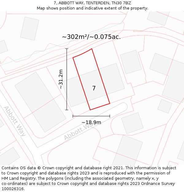 7, ABBOTT WAY, TENTERDEN, TN30 7BZ: Plot and title map