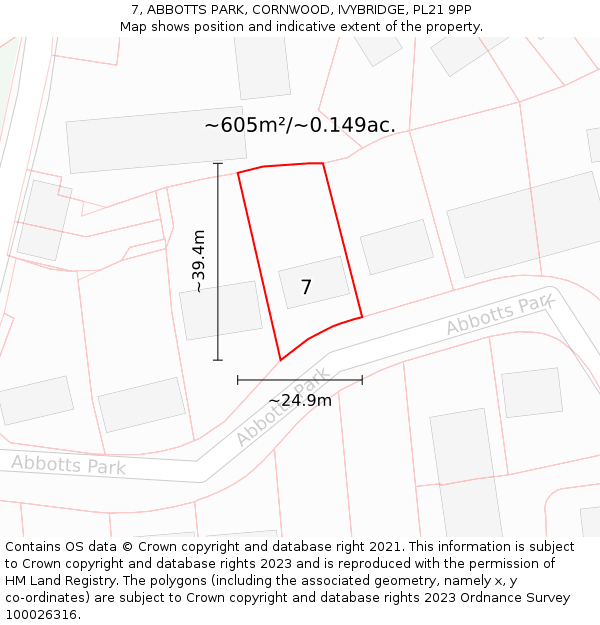 7, ABBOTTS PARK, CORNWOOD, IVYBRIDGE, PL21 9PP: Plot and title map