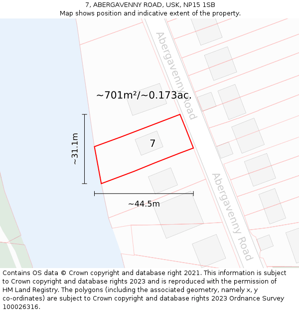 7, ABERGAVENNY ROAD, USK, NP15 1SB: Plot and title map