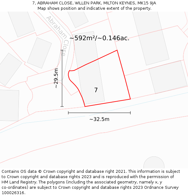 7, ABRAHAM CLOSE, WILLEN PARK, MILTON KEYNES, MK15 9JA: Plot and title map