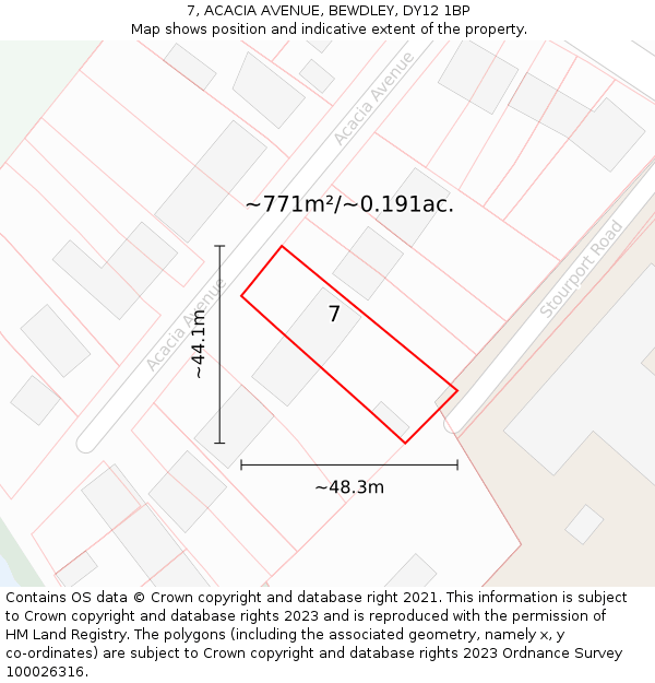 7, ACACIA AVENUE, BEWDLEY, DY12 1BP: Plot and title map