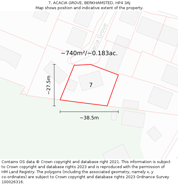7, ACACIA GROVE, BERKHAMSTED, HP4 3AJ: Plot and title map
