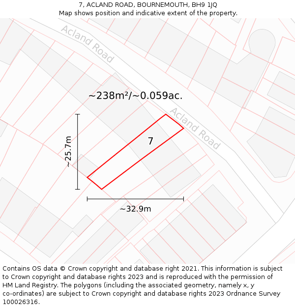 7, ACLAND ROAD, BOURNEMOUTH, BH9 1JQ: Plot and title map