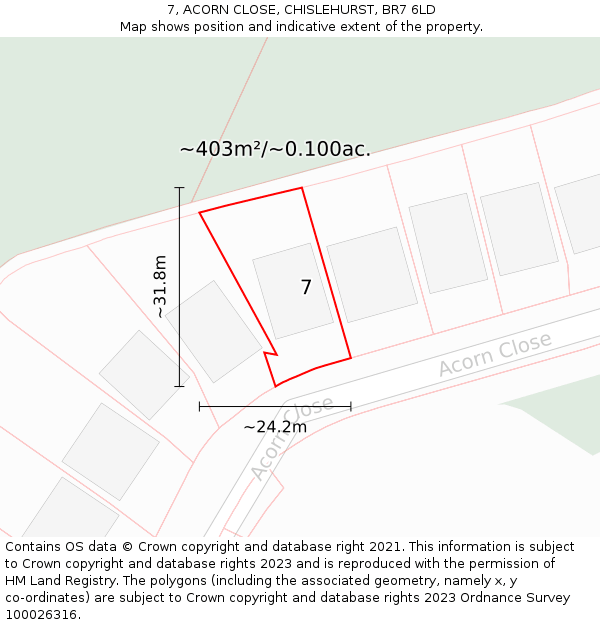 7, ACORN CLOSE, CHISLEHURST, BR7 6LD: Plot and title map