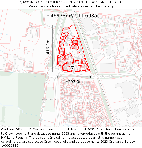 7, ACORN DRIVE, CAMPERDOWN, NEWCASTLE UPON TYNE, NE12 5AS: Plot and title map