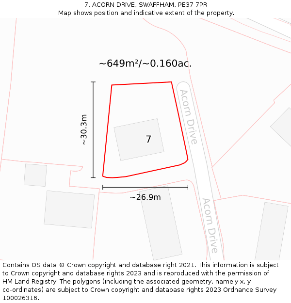 7, ACORN DRIVE, SWAFFHAM, PE37 7PR: Plot and title map
