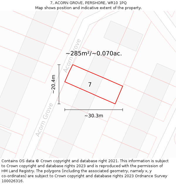 7, ACORN GROVE, PERSHORE, WR10 1PQ: Plot and title map