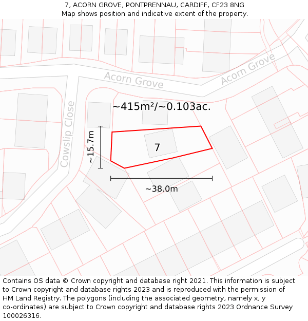 7, ACORN GROVE, PONTPRENNAU, CARDIFF, CF23 8NG: Plot and title map