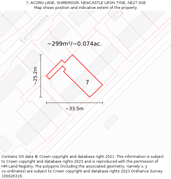 7, ACORN LANE, SHIREMOOR, NEWCASTLE UPON TYNE, NE27 0GE: Plot and title map
