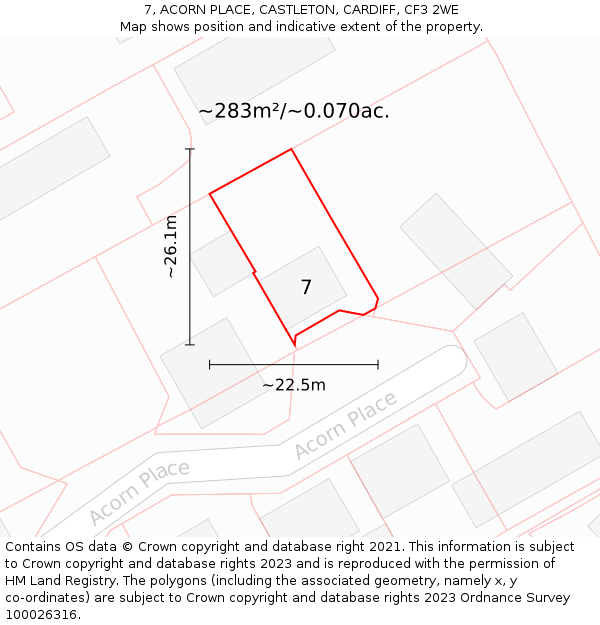 7, ACORN PLACE, CASTLETON, CARDIFF, CF3 2WE: Plot and title map
