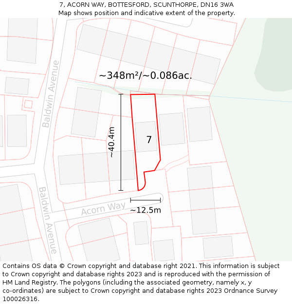 7, ACORN WAY, BOTTESFORD, SCUNTHORPE, DN16 3WA: Plot and title map