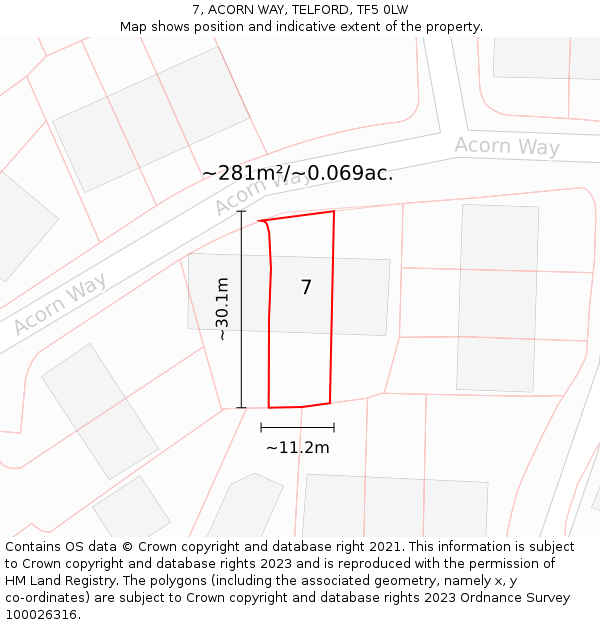 7, ACORN WAY, TELFORD, TF5 0LW: Plot and title map