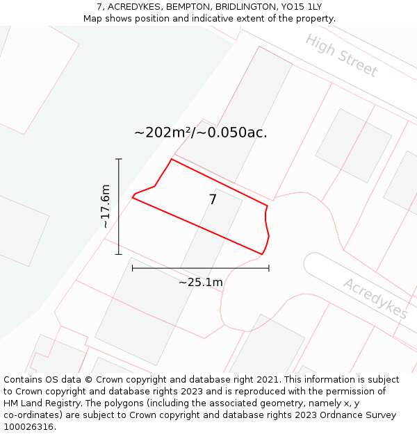 7, ACREDYKES, BEMPTON, BRIDLINGTON, YO15 1LY: Plot and title map