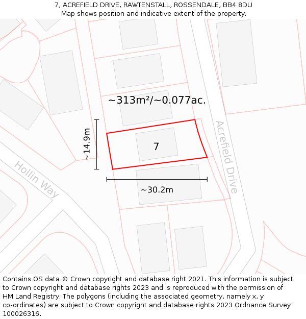 7, ACREFIELD DRIVE, RAWTENSTALL, ROSSENDALE, BB4 8DU: Plot and title map