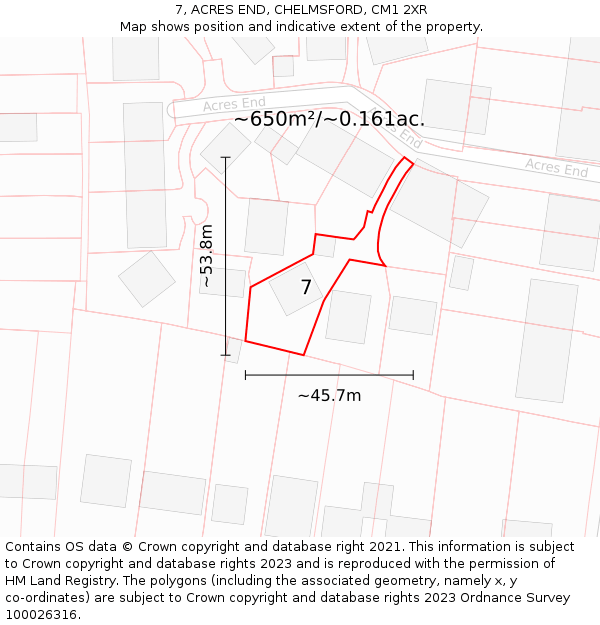 7, ACRES END, CHELMSFORD, CM1 2XR: Plot and title map