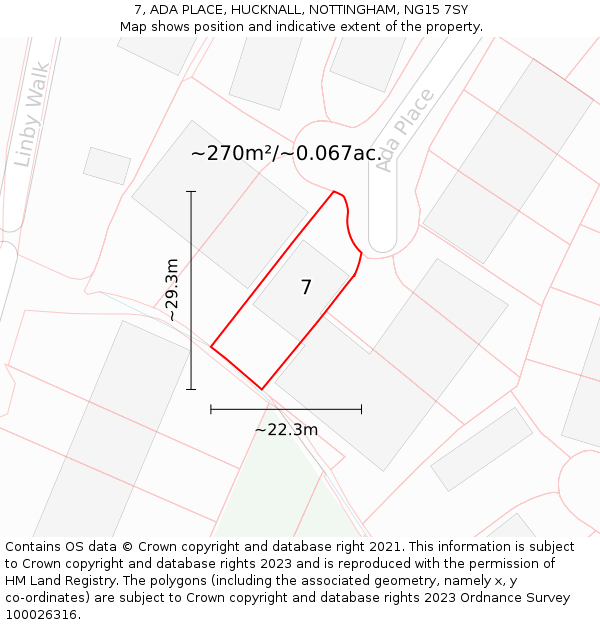 7, ADA PLACE, HUCKNALL, NOTTINGHAM, NG15 7SY: Plot and title map