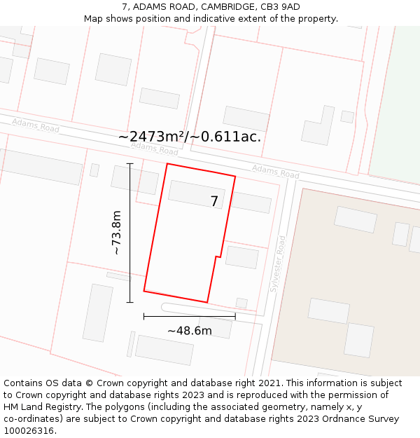 7, ADAMS ROAD, CAMBRIDGE, CB3 9AD: Plot and title map