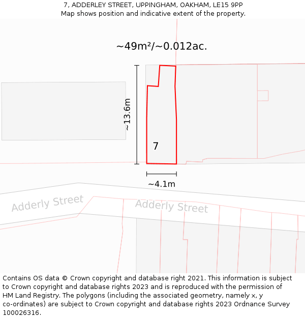 7, ADDERLEY STREET, UPPINGHAM, OAKHAM, LE15 9PP: Plot and title map