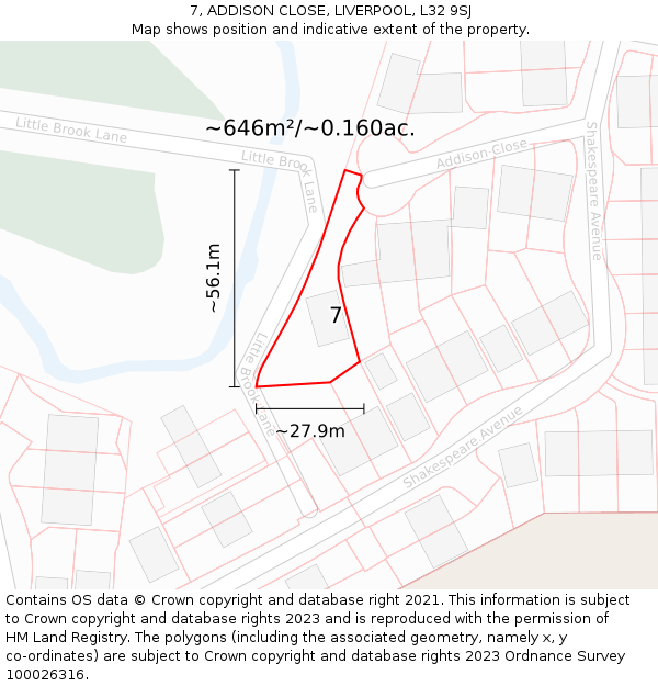 7, ADDISON CLOSE, LIVERPOOL, L32 9SJ: Plot and title map