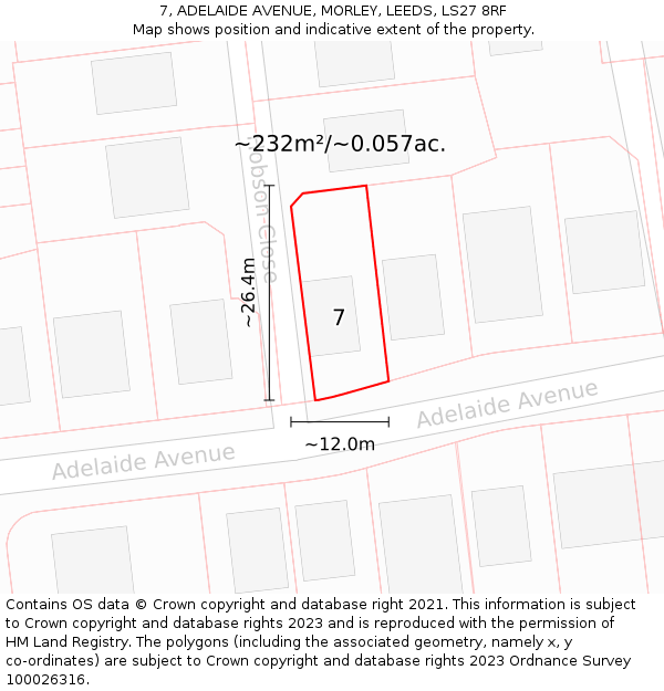 7, ADELAIDE AVENUE, MORLEY, LEEDS, LS27 8RF: Plot and title map