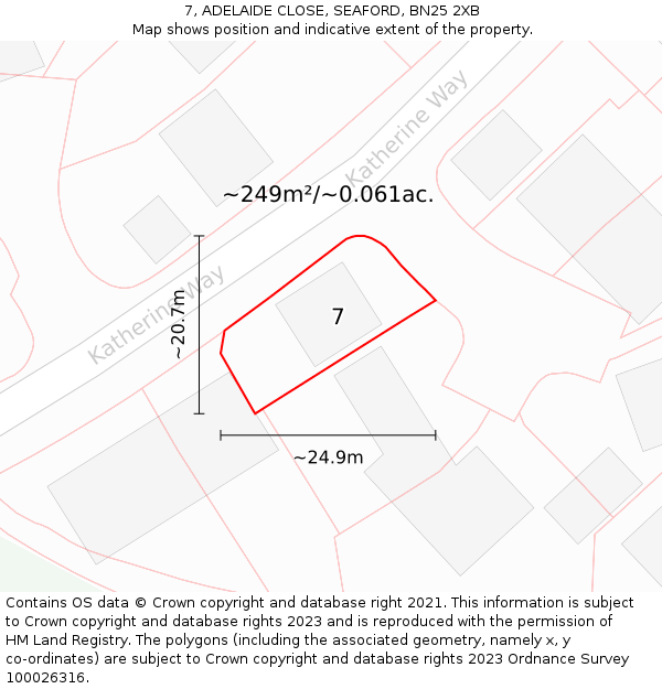 7, ADELAIDE CLOSE, SEAFORD, BN25 2XB: Plot and title map