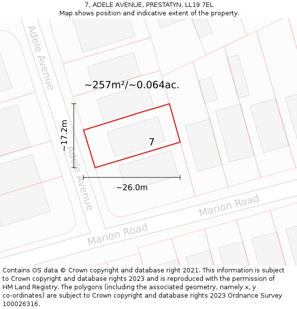 7, ADELE AVENUE, PRESTATYN, LL19 7EL: Plot and title map