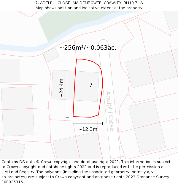 7, ADELPHI CLOSE, MAIDENBOWER, CRAWLEY, RH10 7HA: Plot and title map