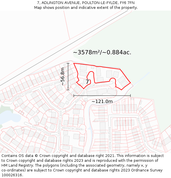 7, ADLINGTON AVENUE, POULTON-LE-FYLDE, FY6 7FN: Plot and title map