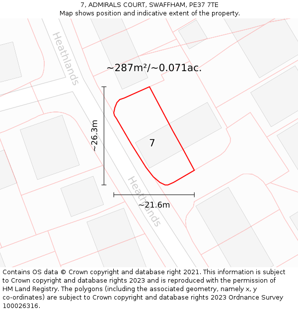 7, ADMIRALS COURT, SWAFFHAM, PE37 7TE: Plot and title map